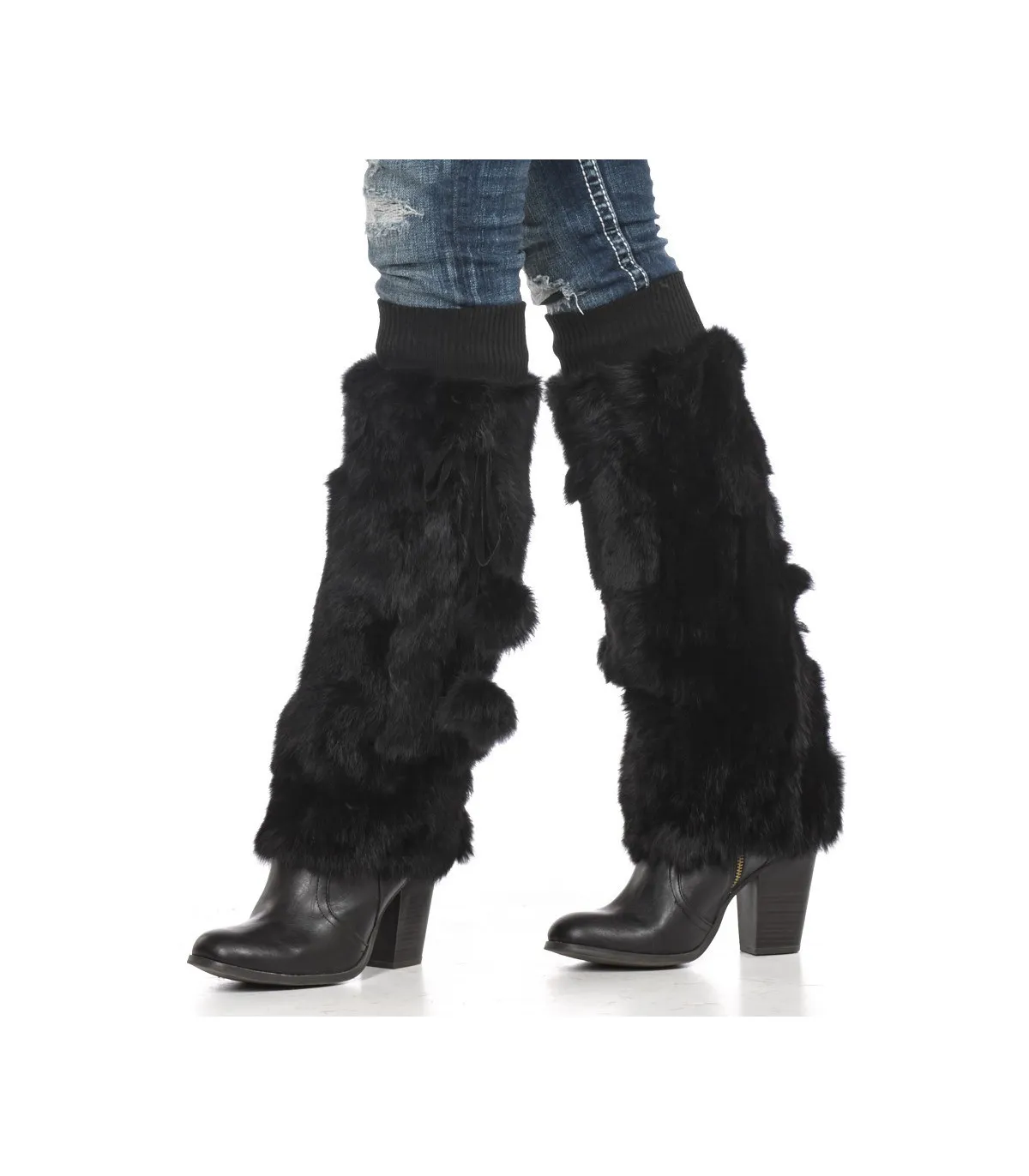 Black Rabbit Fur Boot Covers/Leg Warmers: FurHatWorld.com