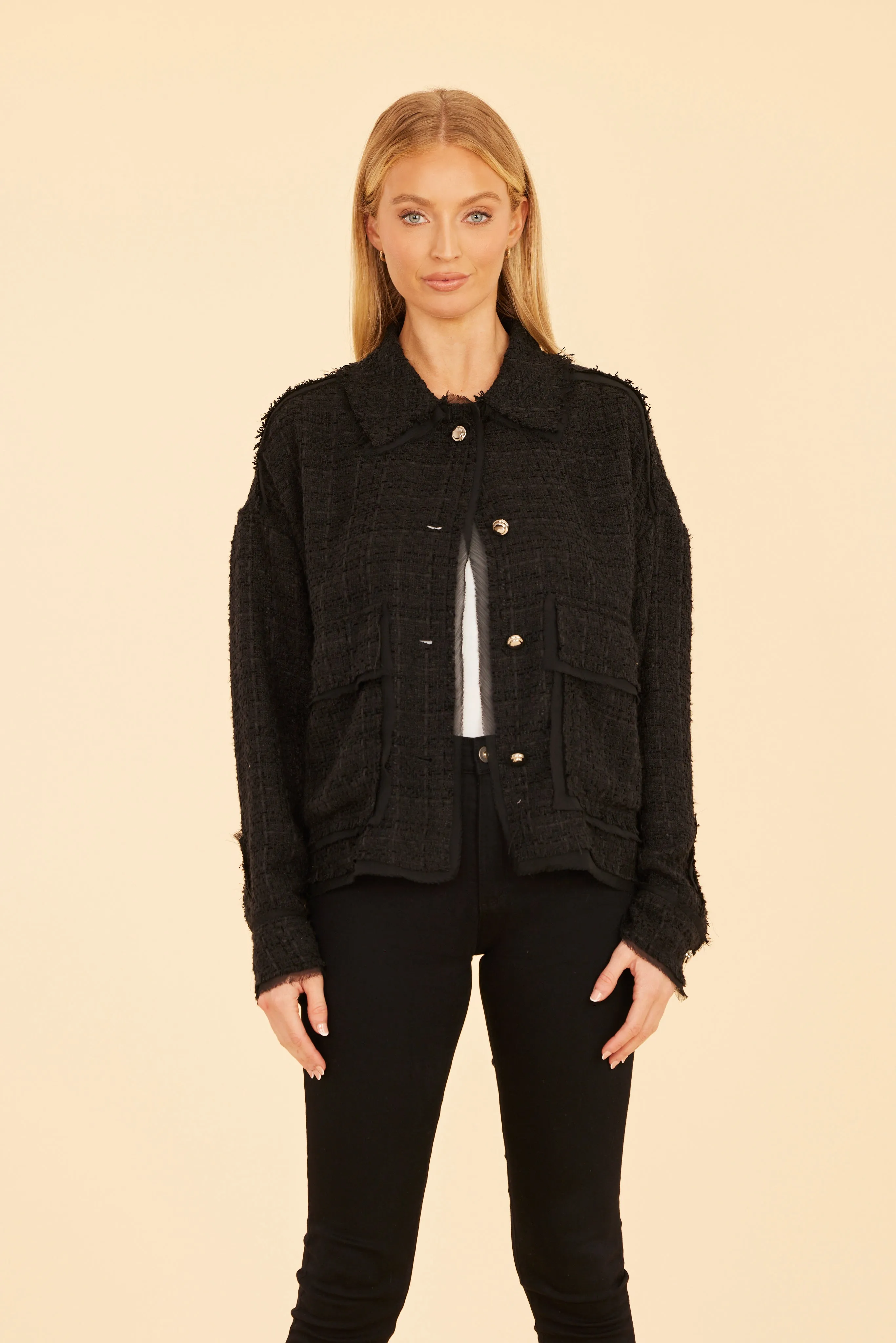 Black Tweed & Chiffon Jacket