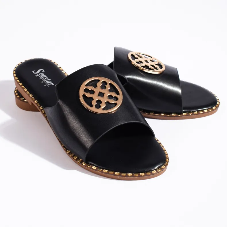 Black women's flat slides