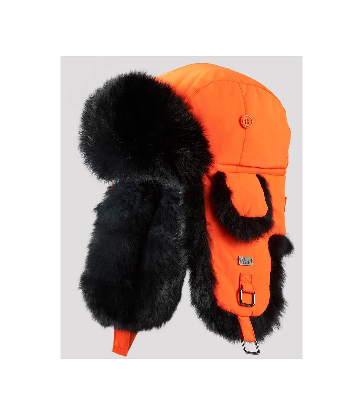 Blaze Orange B-52 Aviator Hat with Black Rabbit Fur for Men: FurHatWorld.com