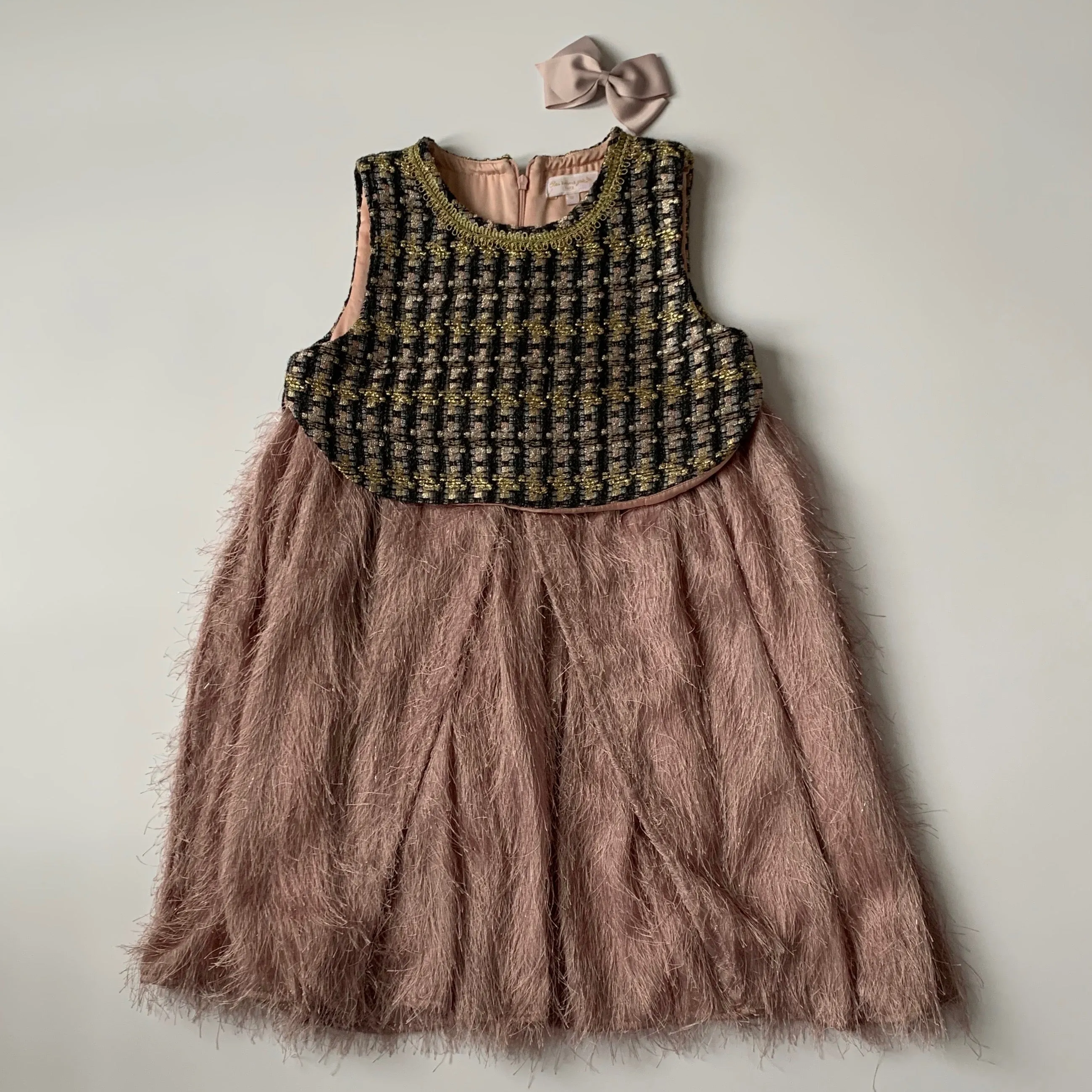 Bleu Comme Gris Dusty Pink Tweed Fringe Dress: 2 Years