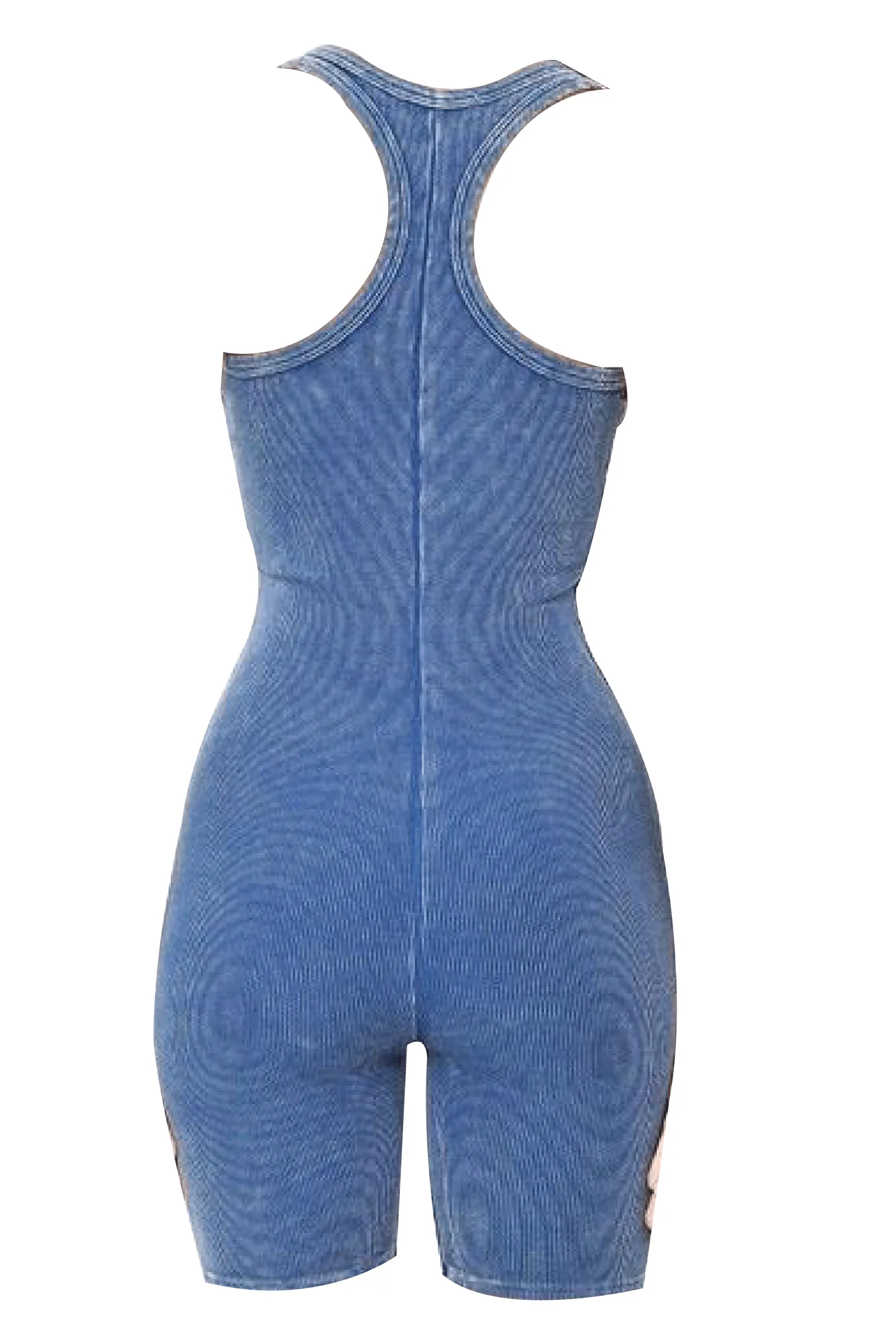 Blue Washed Ribbed Tank Racerback Romper