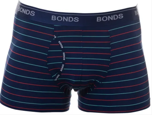 Bonds Microfibre Guyfront Trunk Mens Underwear Trunks Navy/Red/Aqua Stripes