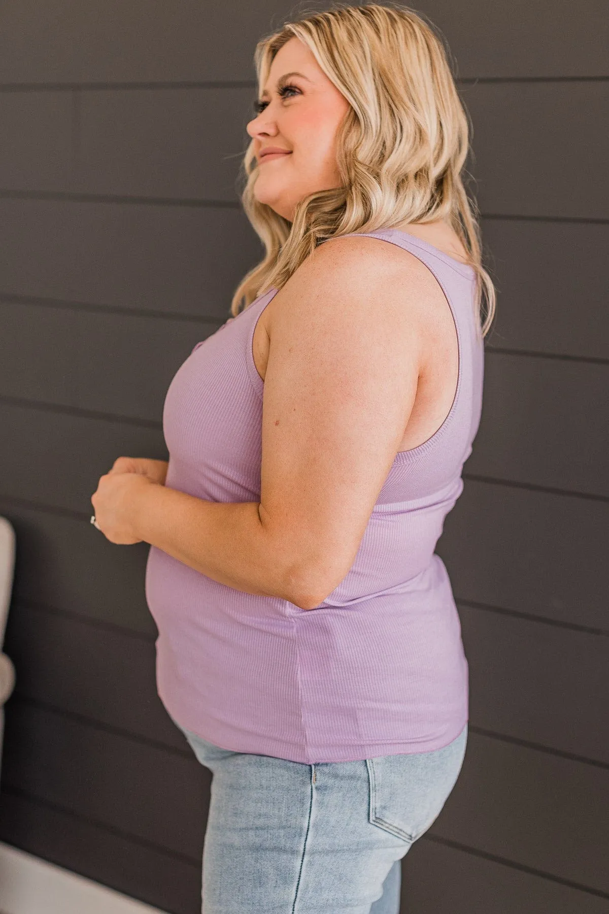 Bound To Be Beautiful Button Henley Tank Top- Lavender