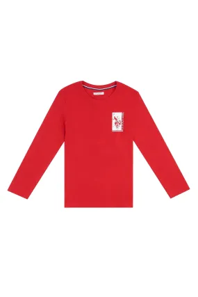 Boys Back Graphic Long Sleeve T-Shirt in Tango Red