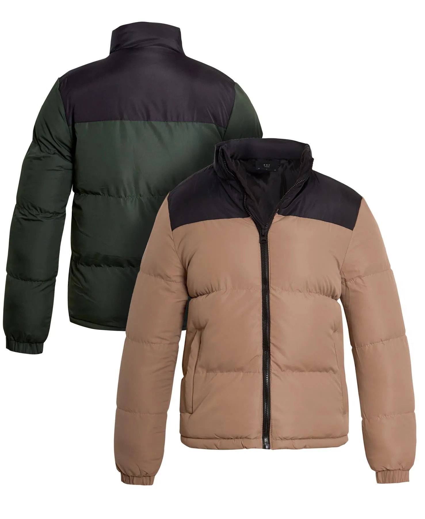 Boys Quilted Puffa Jacket, Stone, Khaki, Ages 7 to 13 Years