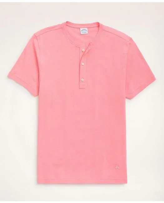 Brooks Brothers Men's Washed Cotton Linen Henley Pink