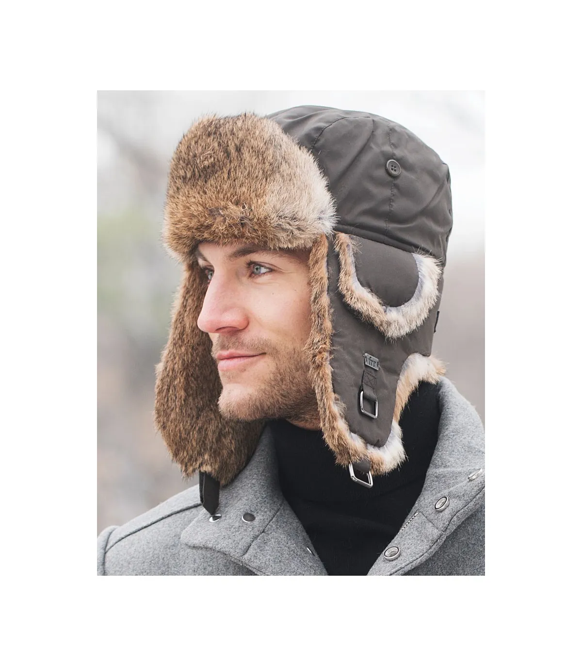 Brown B-52 Aviator Hat with Natural Brown Rabbit Fur for Men: FurHatWorld.com