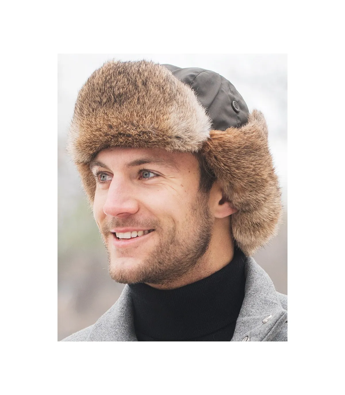 Brown B-52 Aviator Hat with Natural Brown Rabbit Fur for Men: FurHatWorld.com