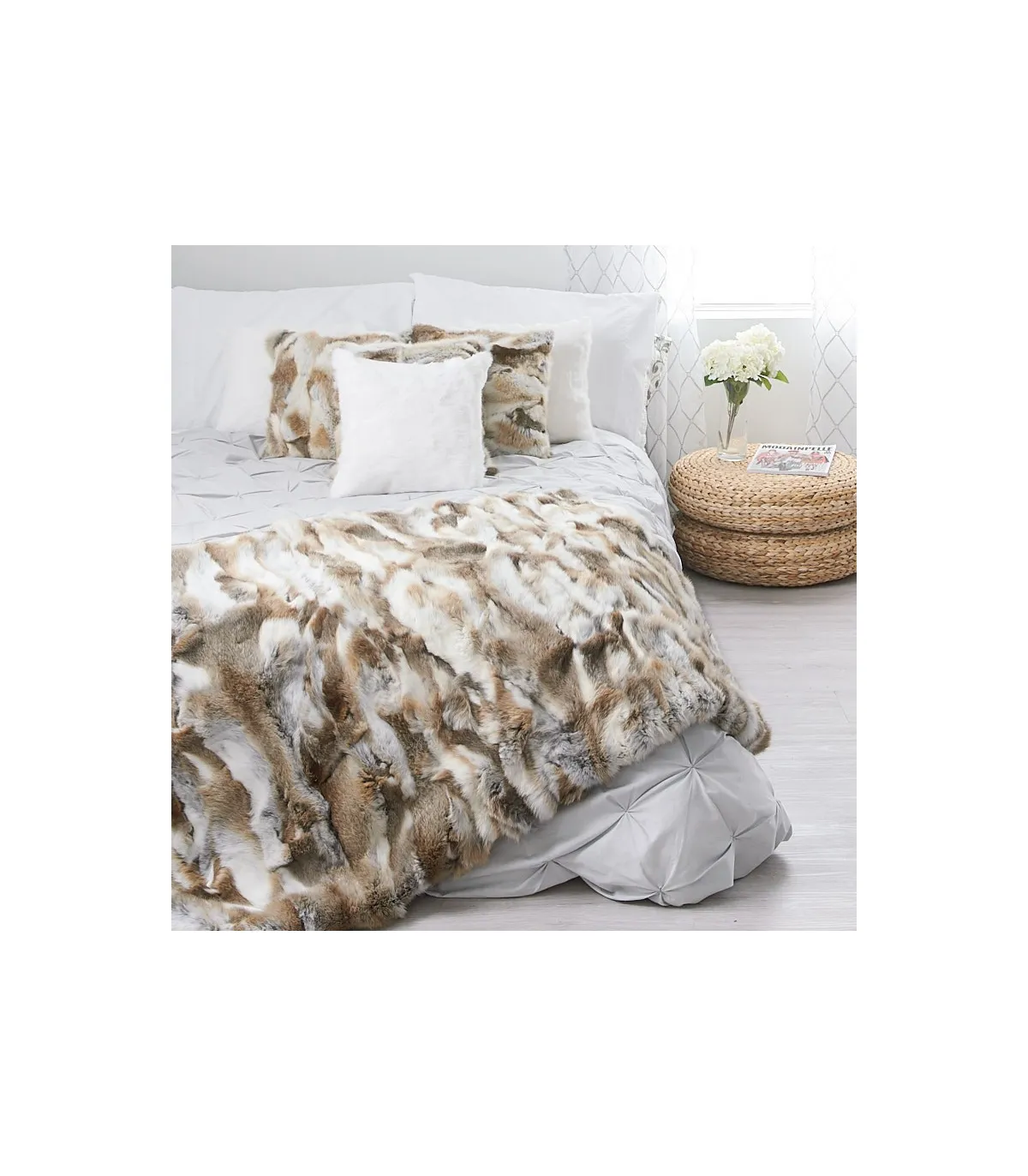 Brown Rabbit Fur Blanket for Luxurious Home or Cabin Decor at FurSource.com