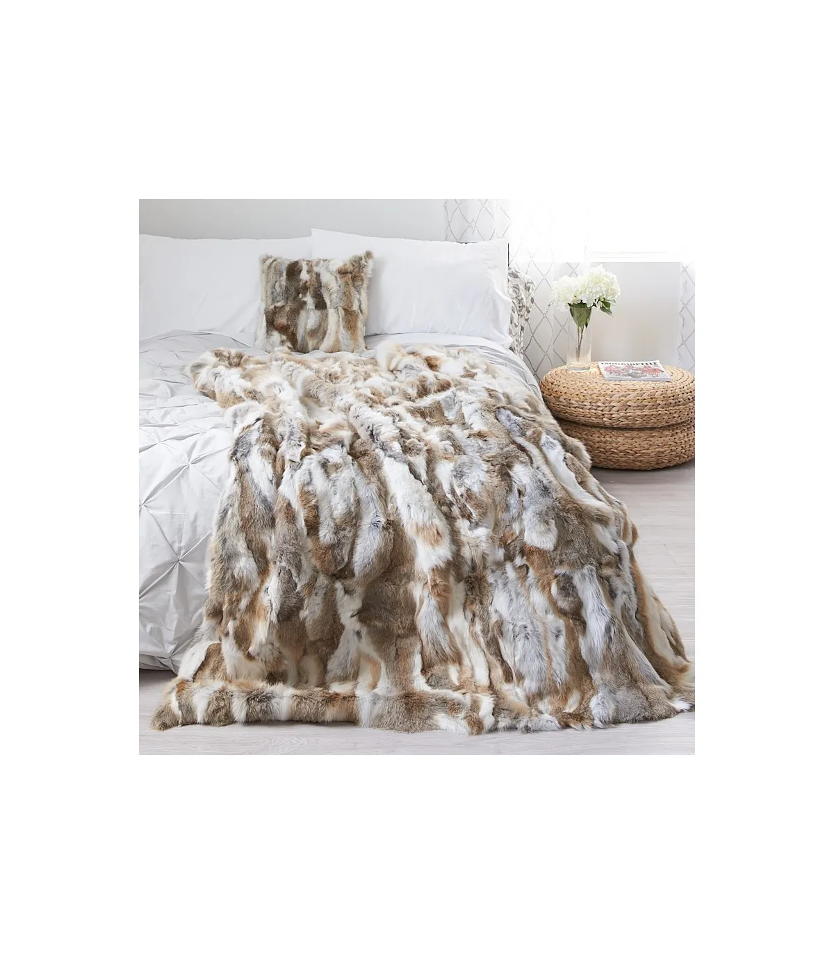 Brown Rabbit Fur Blanket for Luxurious Home or Cabin Decor at FurSource.com