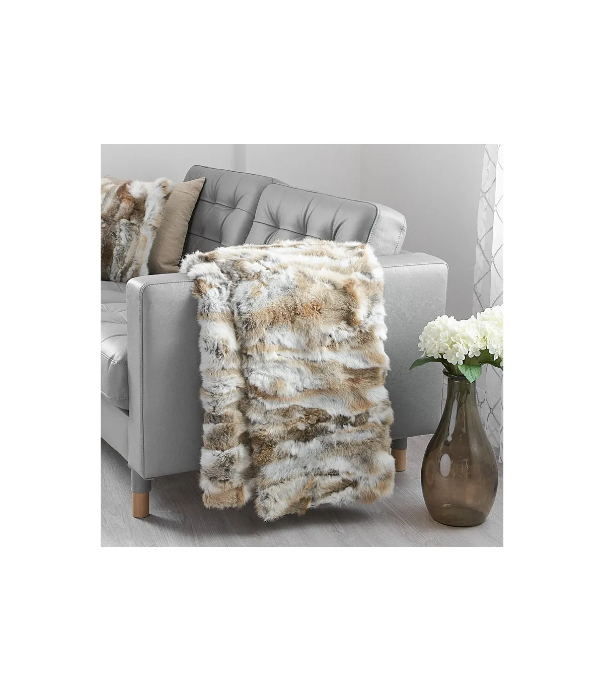 Brown Rabbit Fur Blanket for Luxurious Home or Cabin Decor at FurSource.com