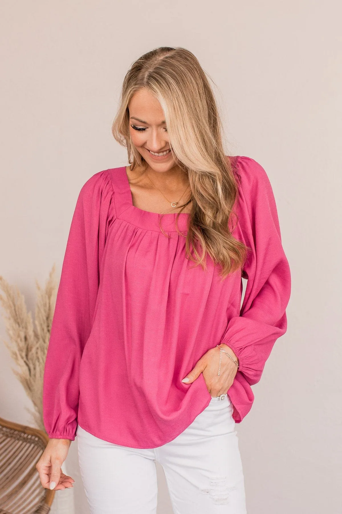 Business As Usual Tie Back Blouse- Magenta