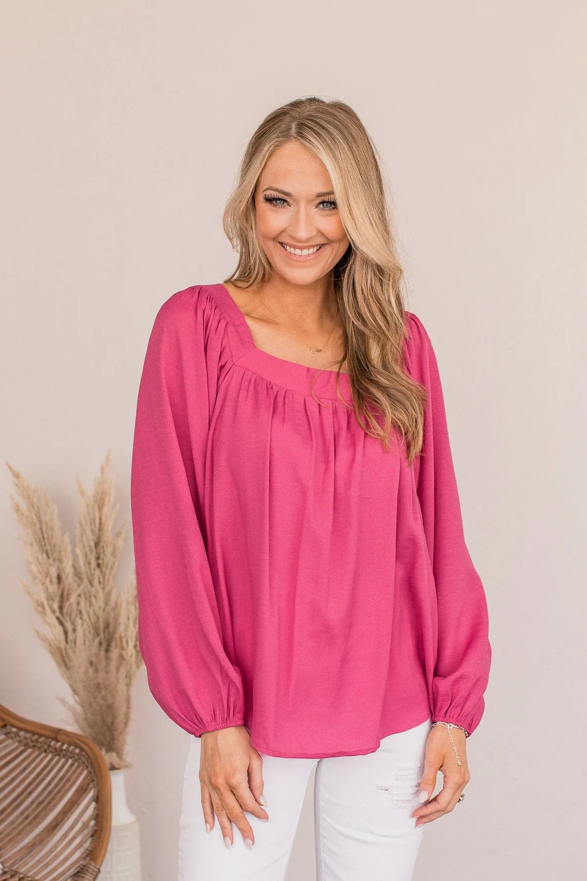 Business As Usual Tie Back Blouse- Magenta