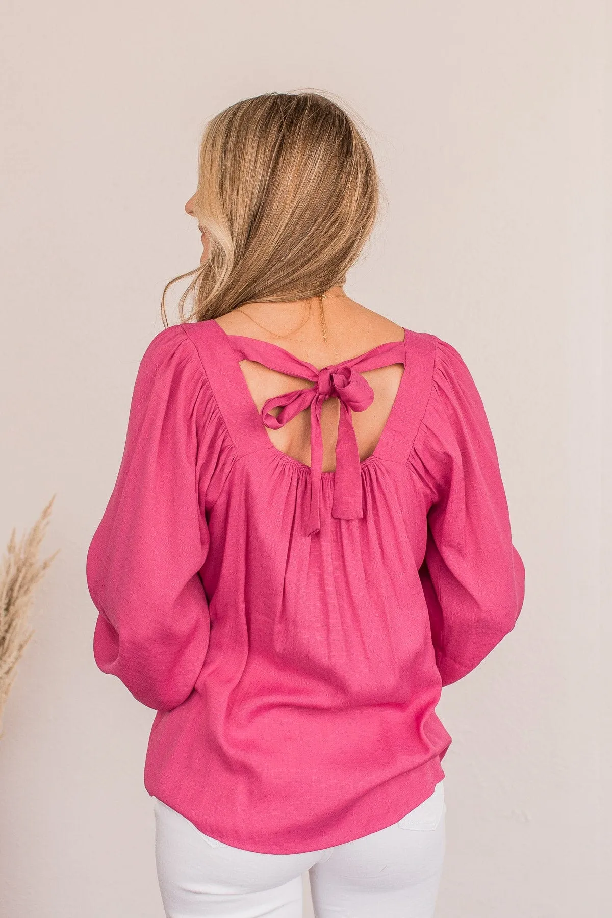 Business As Usual Tie Back Blouse- Magenta