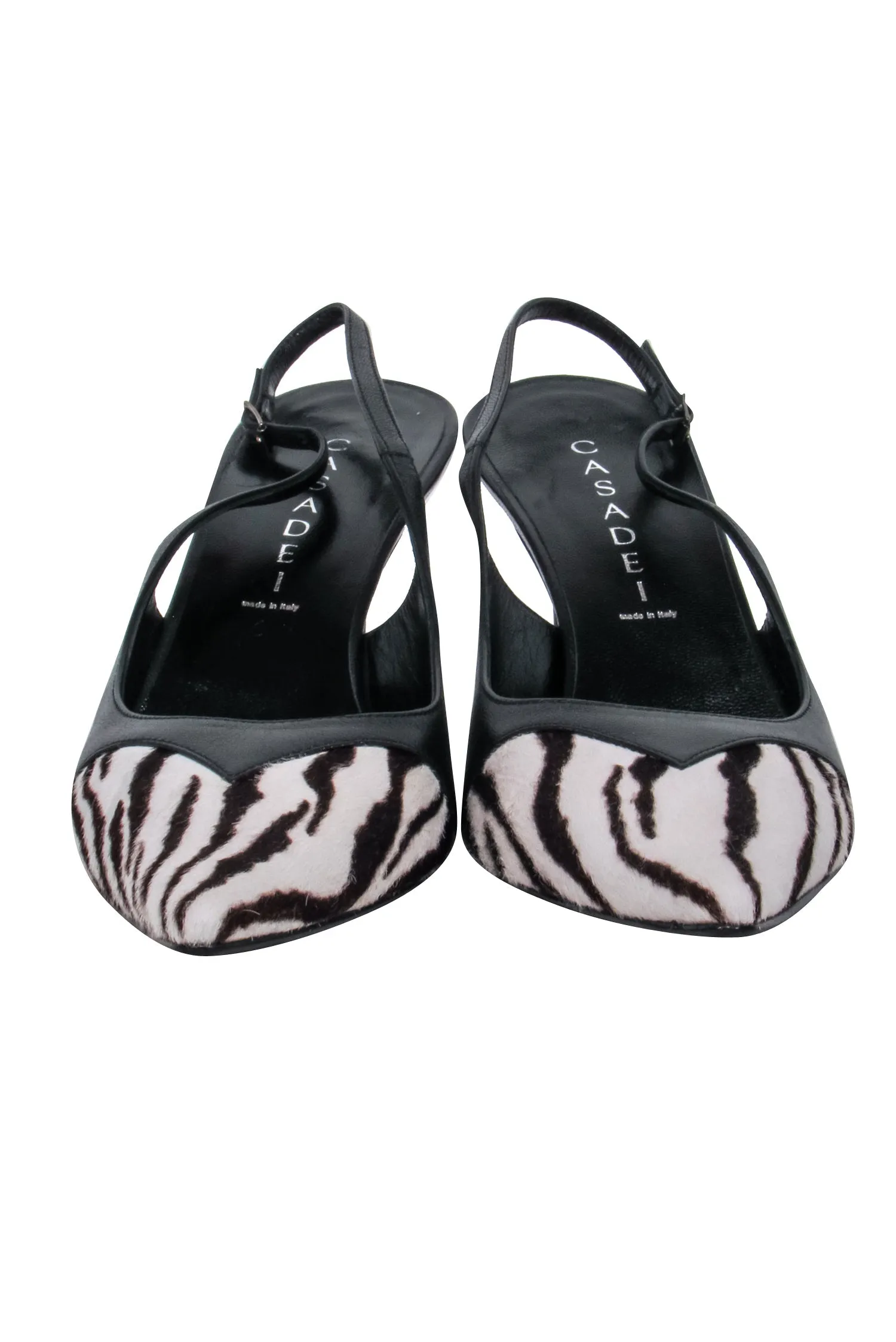 Casadei - Zebra Print Cap Toe Slingback Kitten Heels Sz 9.5