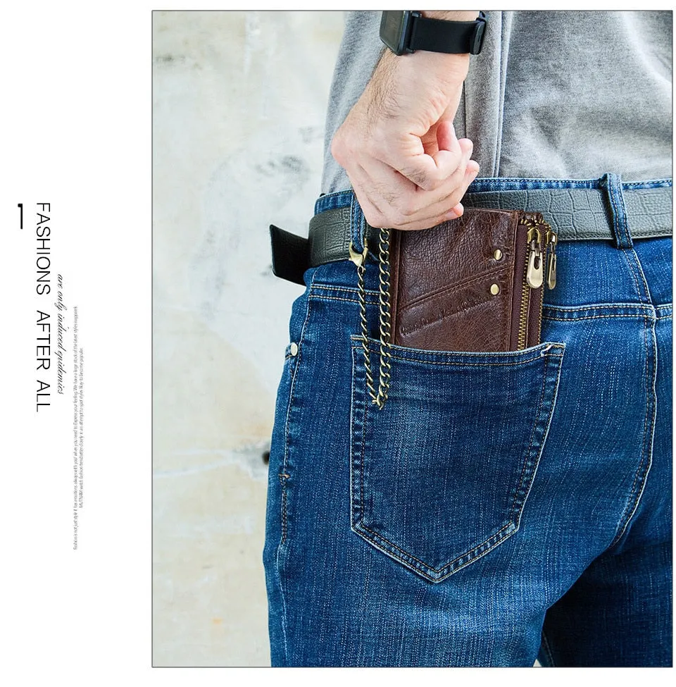 Casual Genuine Leather Men's Wallet Multifunctional Double Zipper Coin Purse