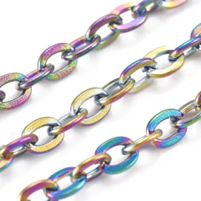 Chain, 304 Stainless Steel, Ion Plated, Cable Chain, Open Link, Flat, Oval, Rainbow, 4x3mm