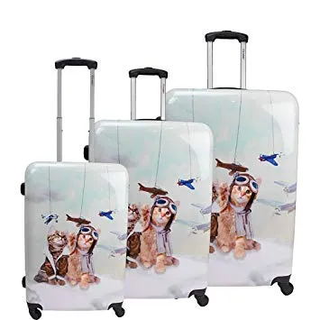 Chariot 3- Piece Lightweight Spinner Carry-On Upright Suitcase, Cat Pilots