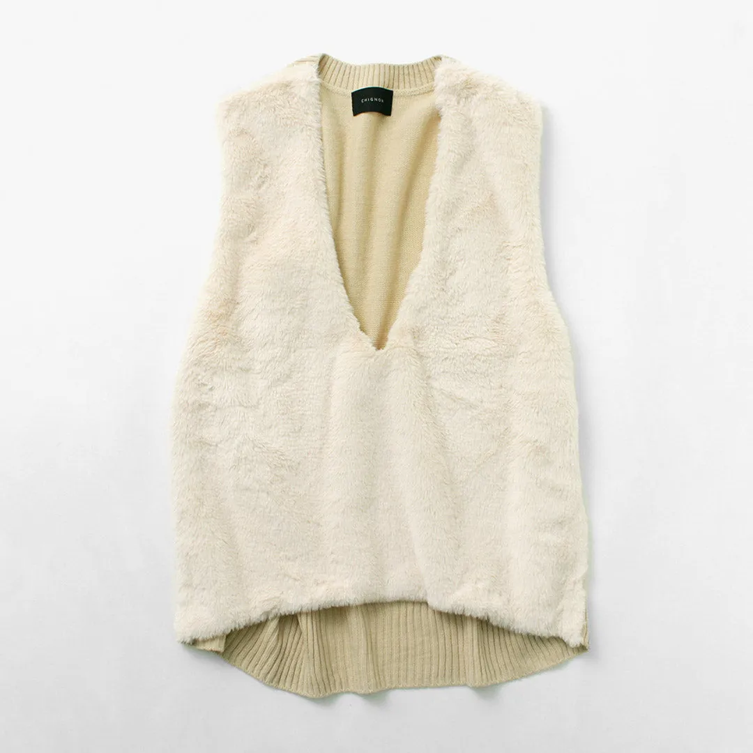 CHIGNON（シニヨン） ファードッキング ベスト / レディース ニット 無地 Vネック Fur docking vest