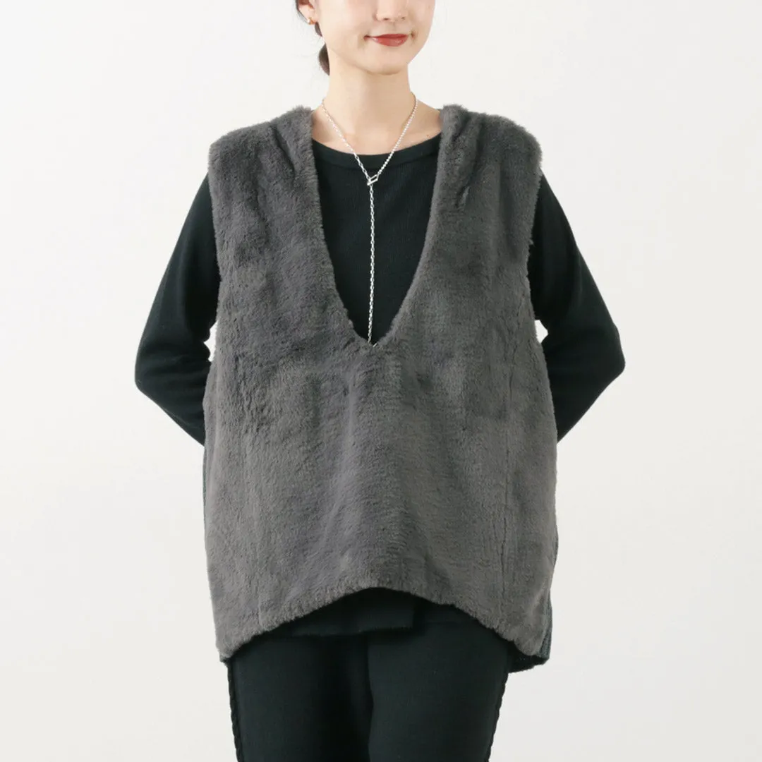 CHIGNON（シニヨン） ファードッキング ベスト / レディース ニット 無地 Vネック Fur docking vest