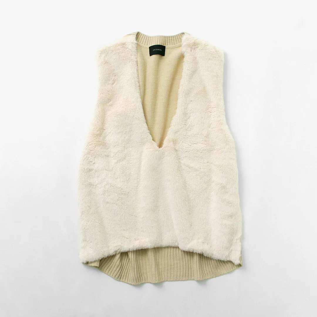 CHIGNON（シニヨン） ファードッキング ベスト / レディース ニット 無地 Vネック Fur docking vest