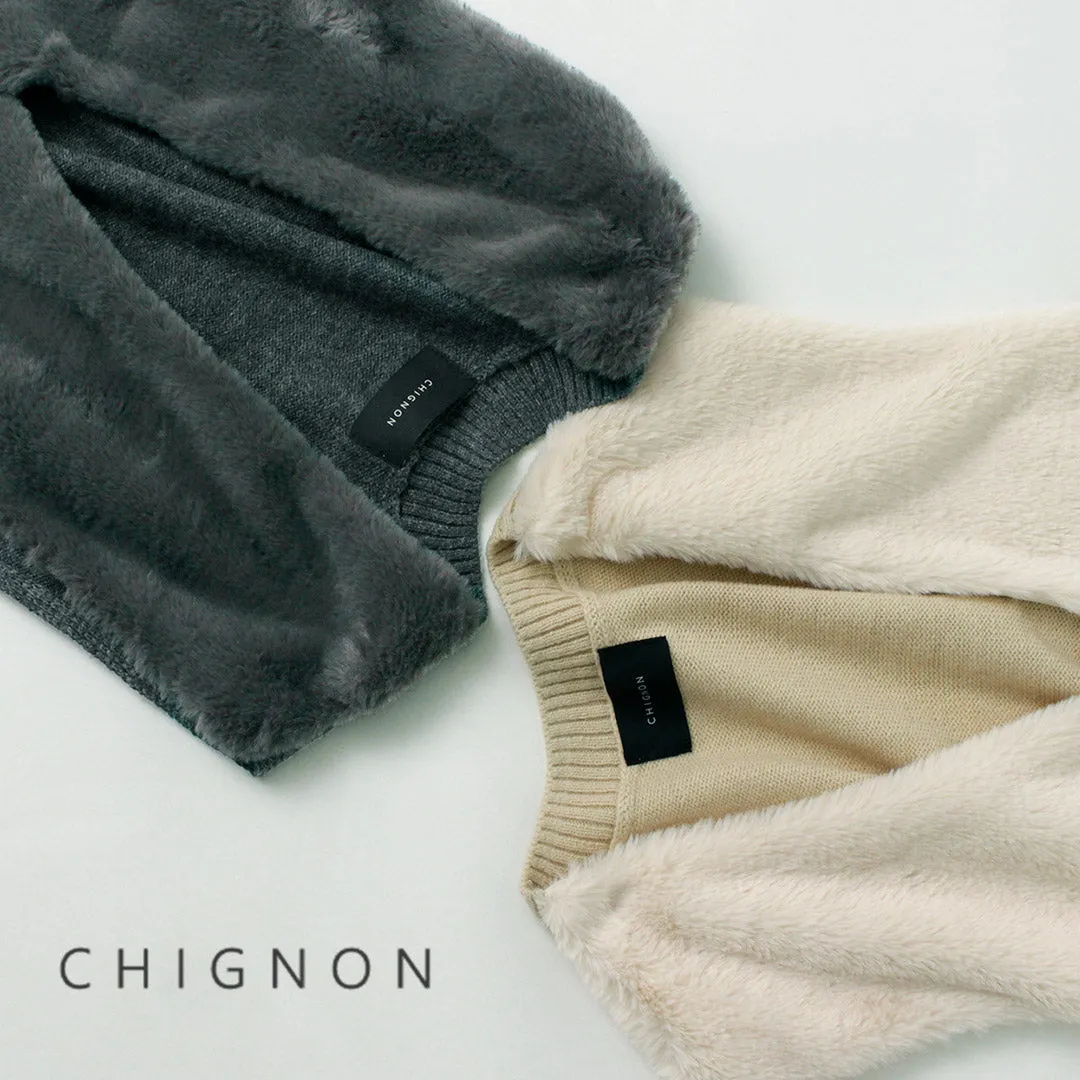 CHIGNON（シニヨン） ファードッキング ベスト / レディース ニット 無地 Vネック Fur docking vest