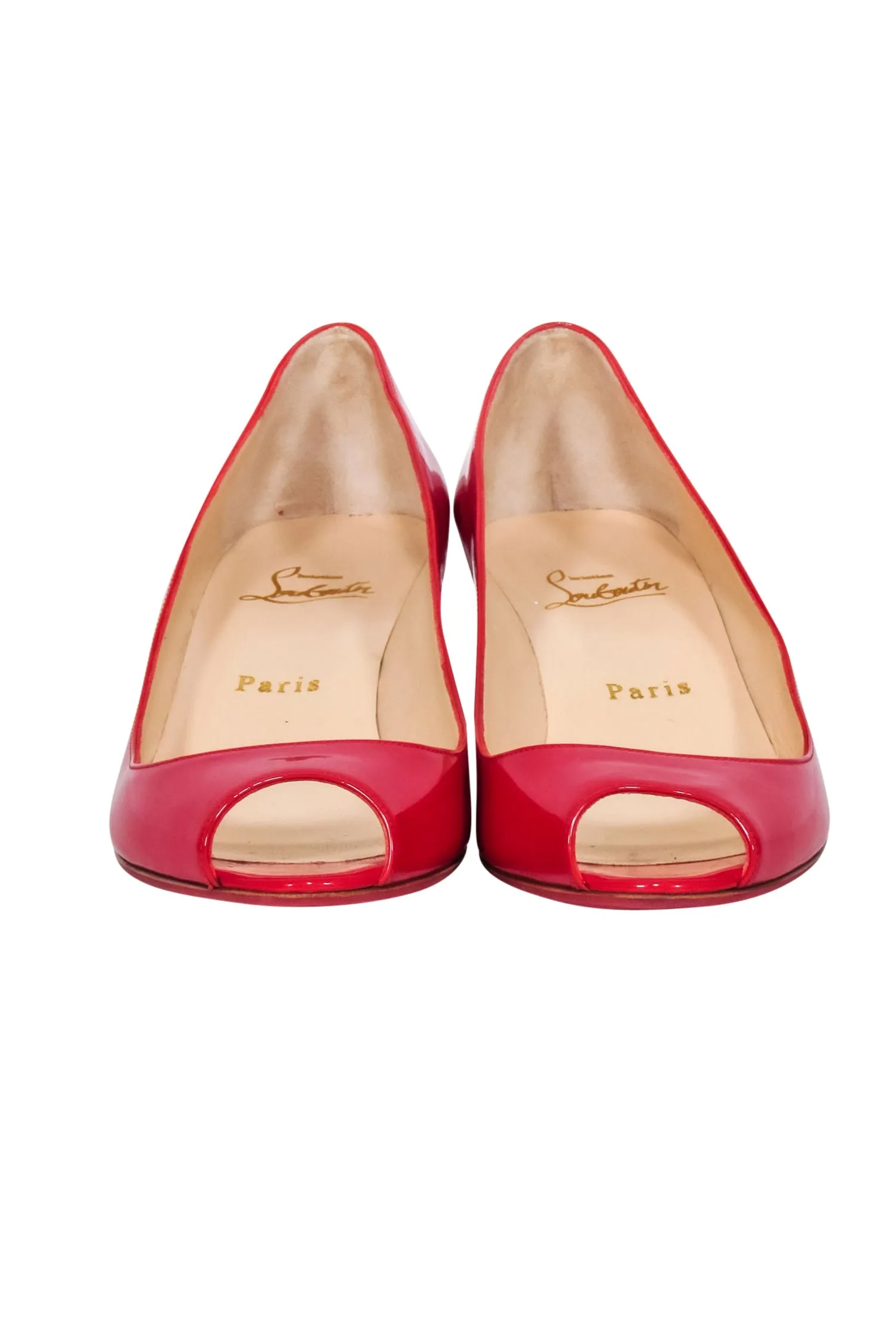 Christian Louboutin - Red Patent Leather Peep Toe Kitten Heels Sz 8