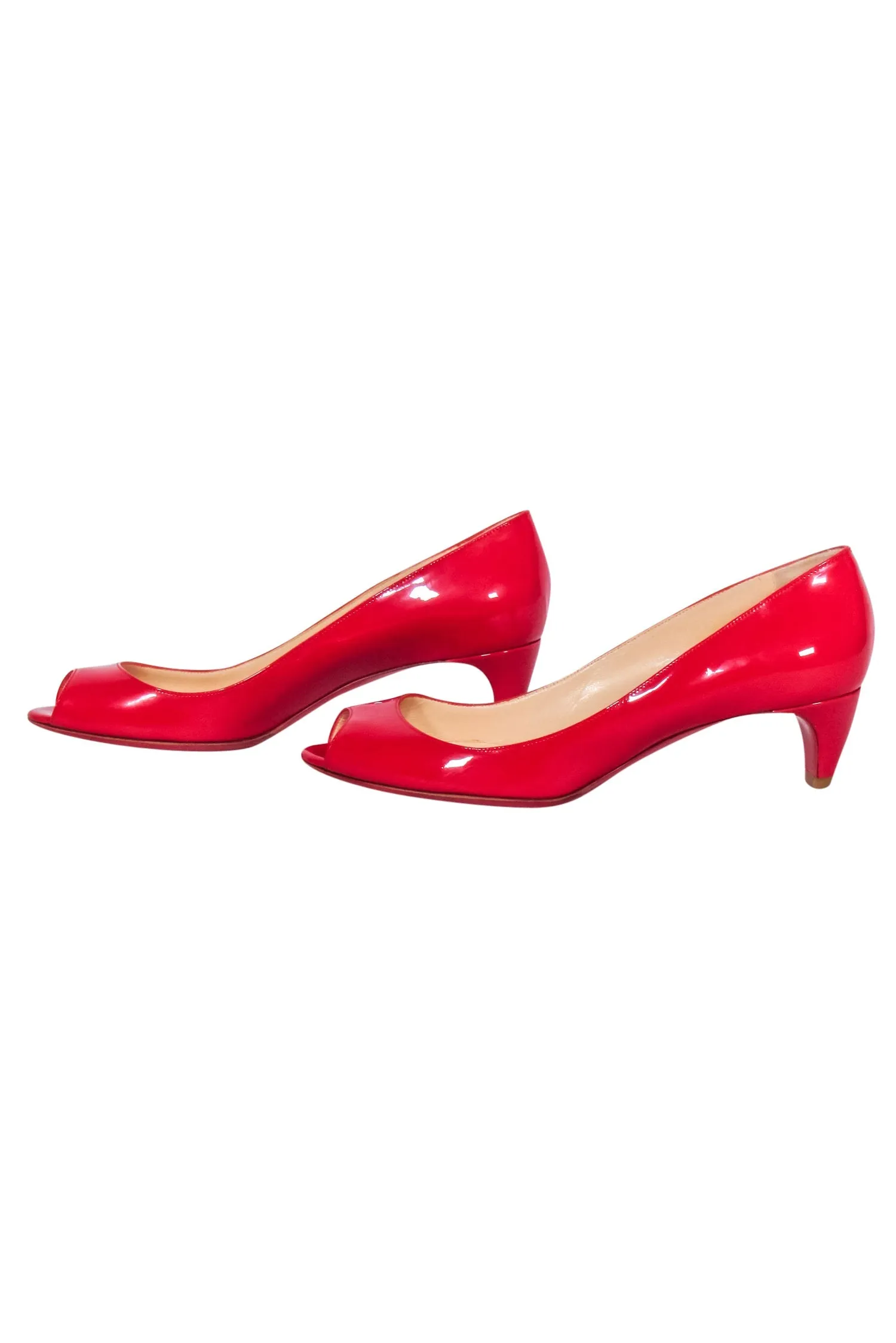 Christian Louboutin - Red Patent Leather Peep Toe Kitten Heels Sz 8