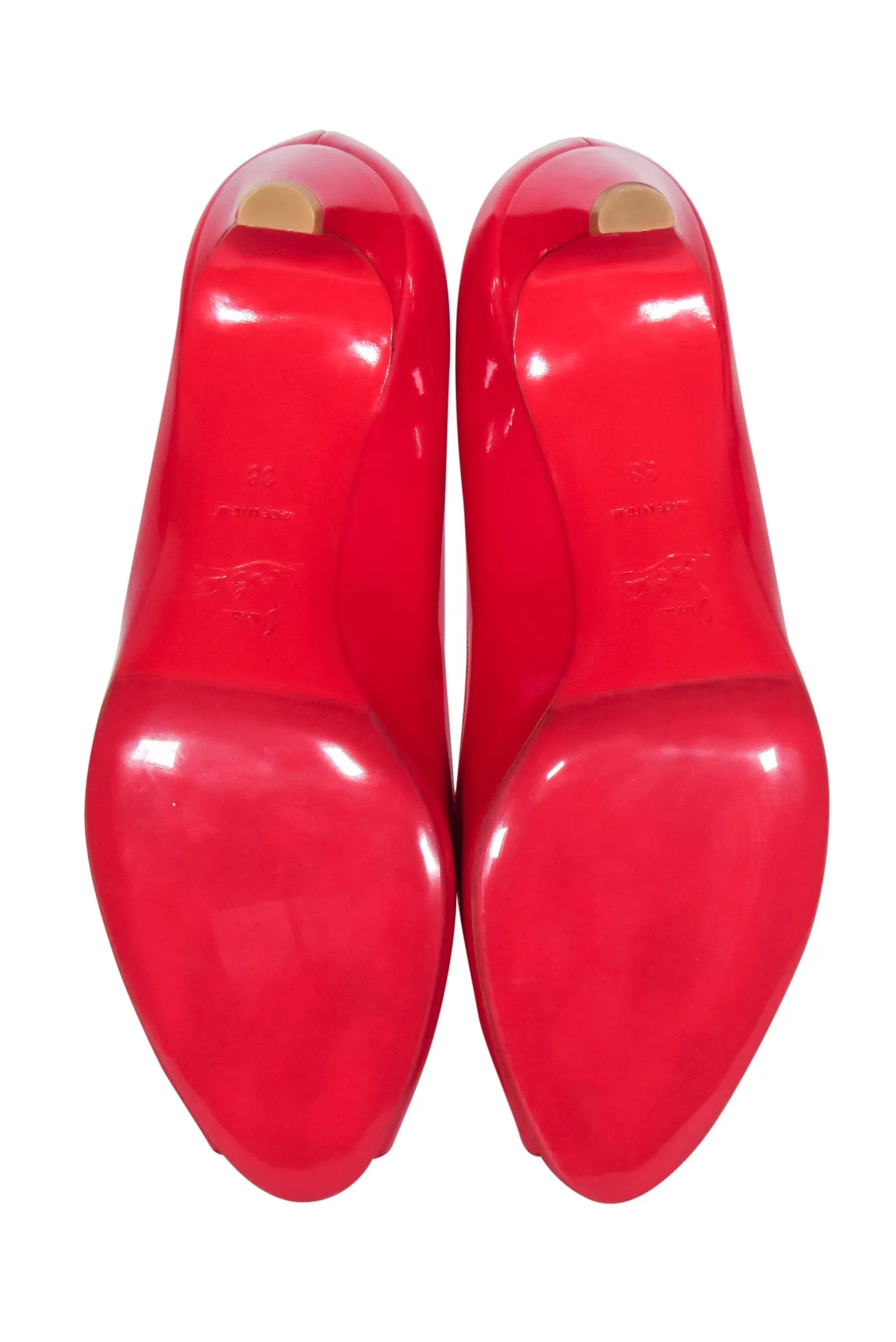 Christian Louboutin - Red Patent Leather Peep Toe Kitten Heels Sz 8