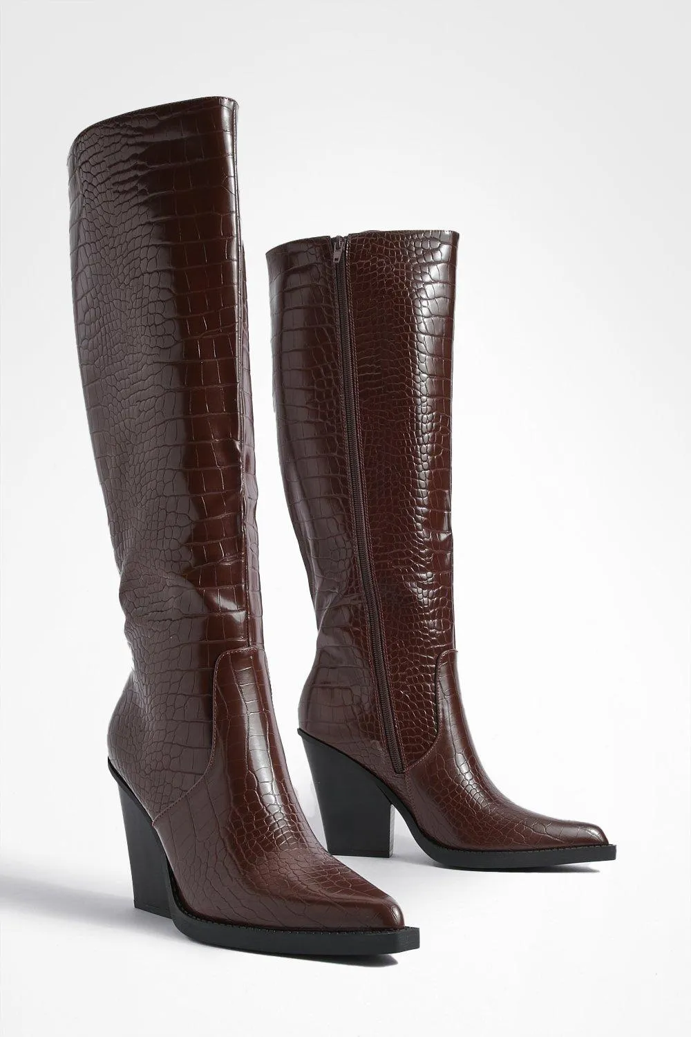 Chunky Sole Knee High Croc Cowboy Boots