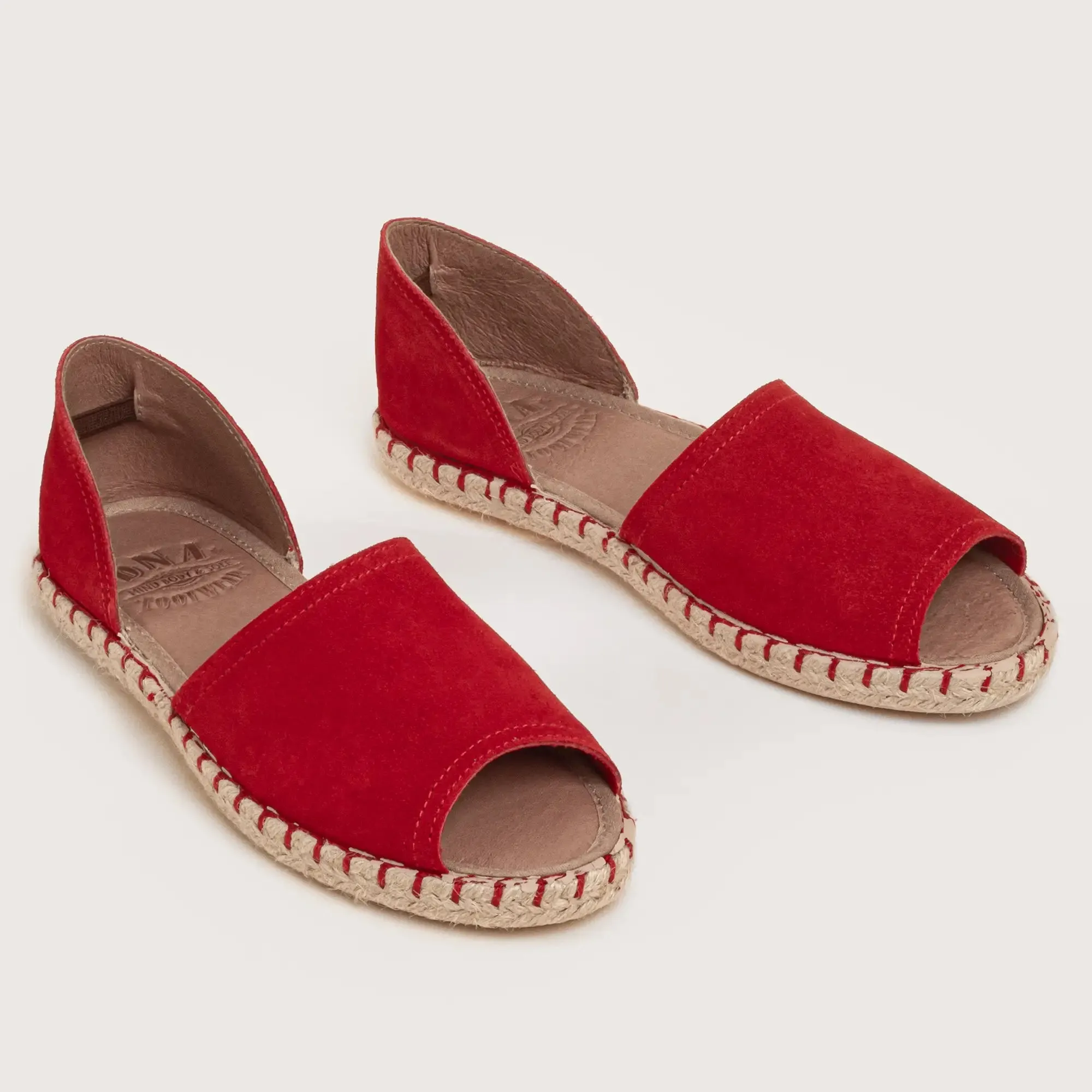 Coney Suede Open Toe Flat - Red