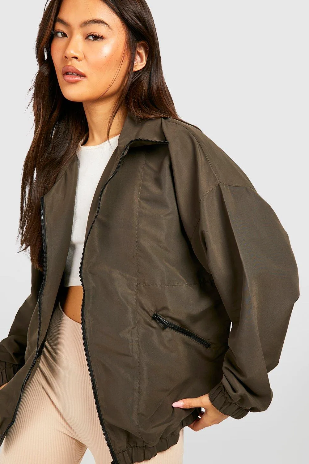 Contrast Zip Parachute Windbreaker