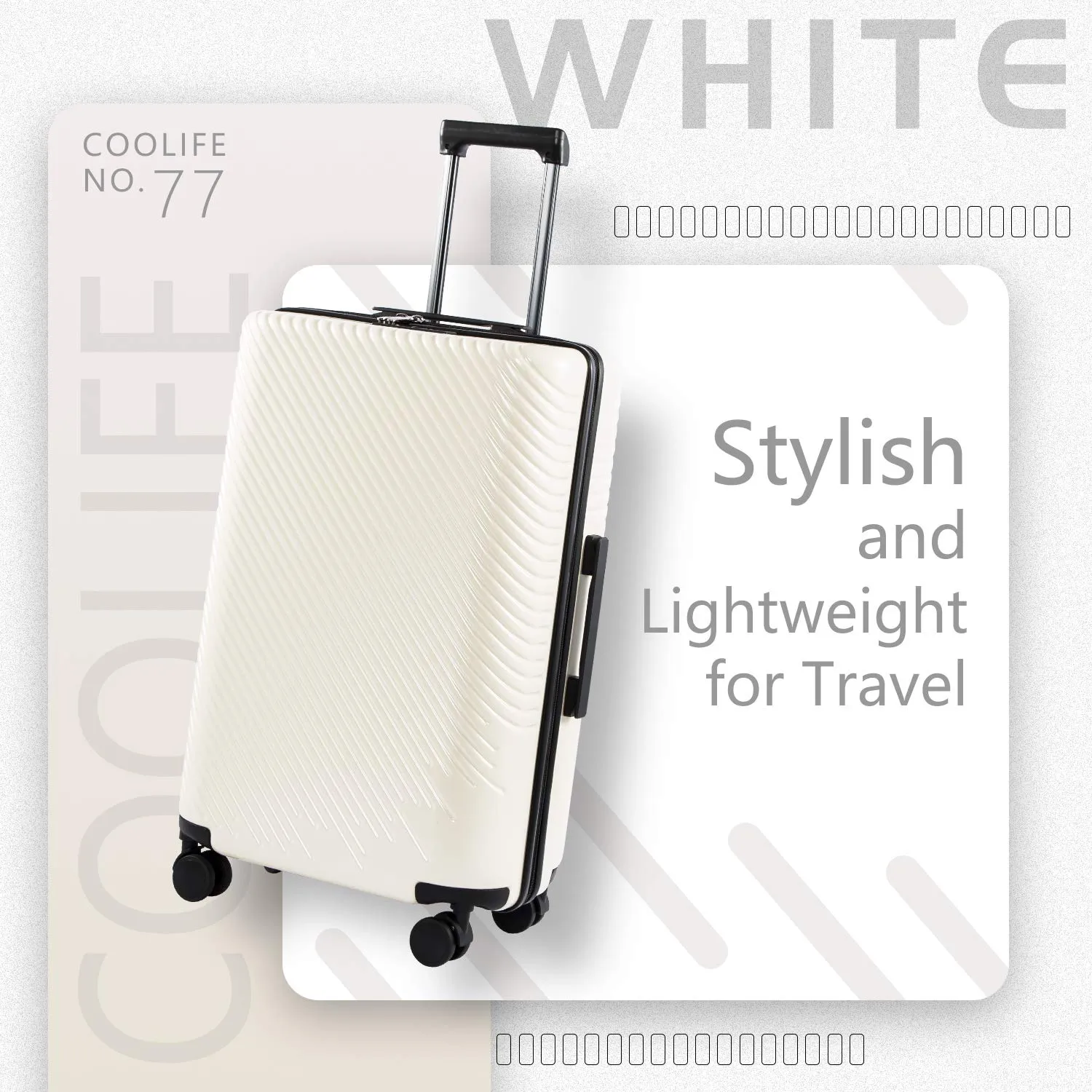 Coolife Luggage 3 Piece Sets PC+ABS Spinner Suitcase carry on Fashion (White, One_Size)