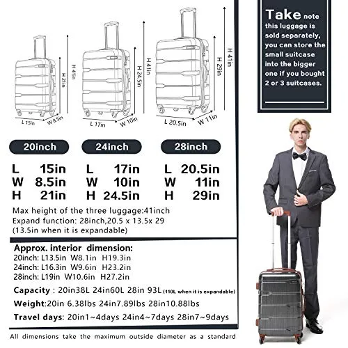 Coolife Luggage Expandable(only 28