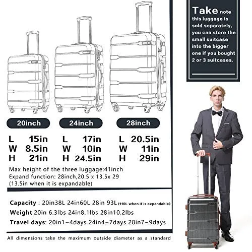 COOLIFE Luggage Expandable(only 28