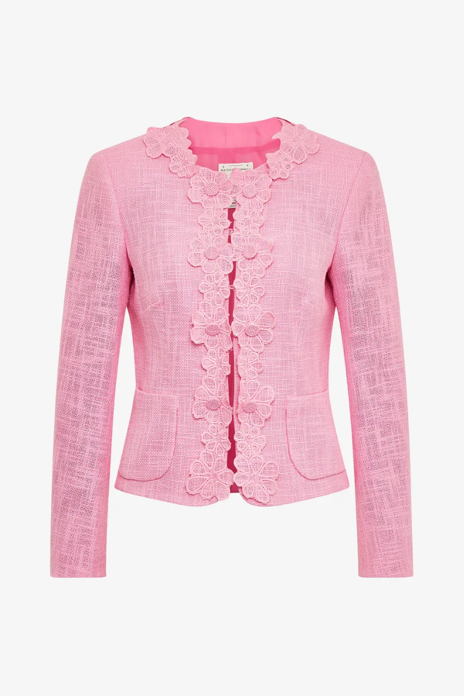 Cotton Tweed Jacket with Flower Trim