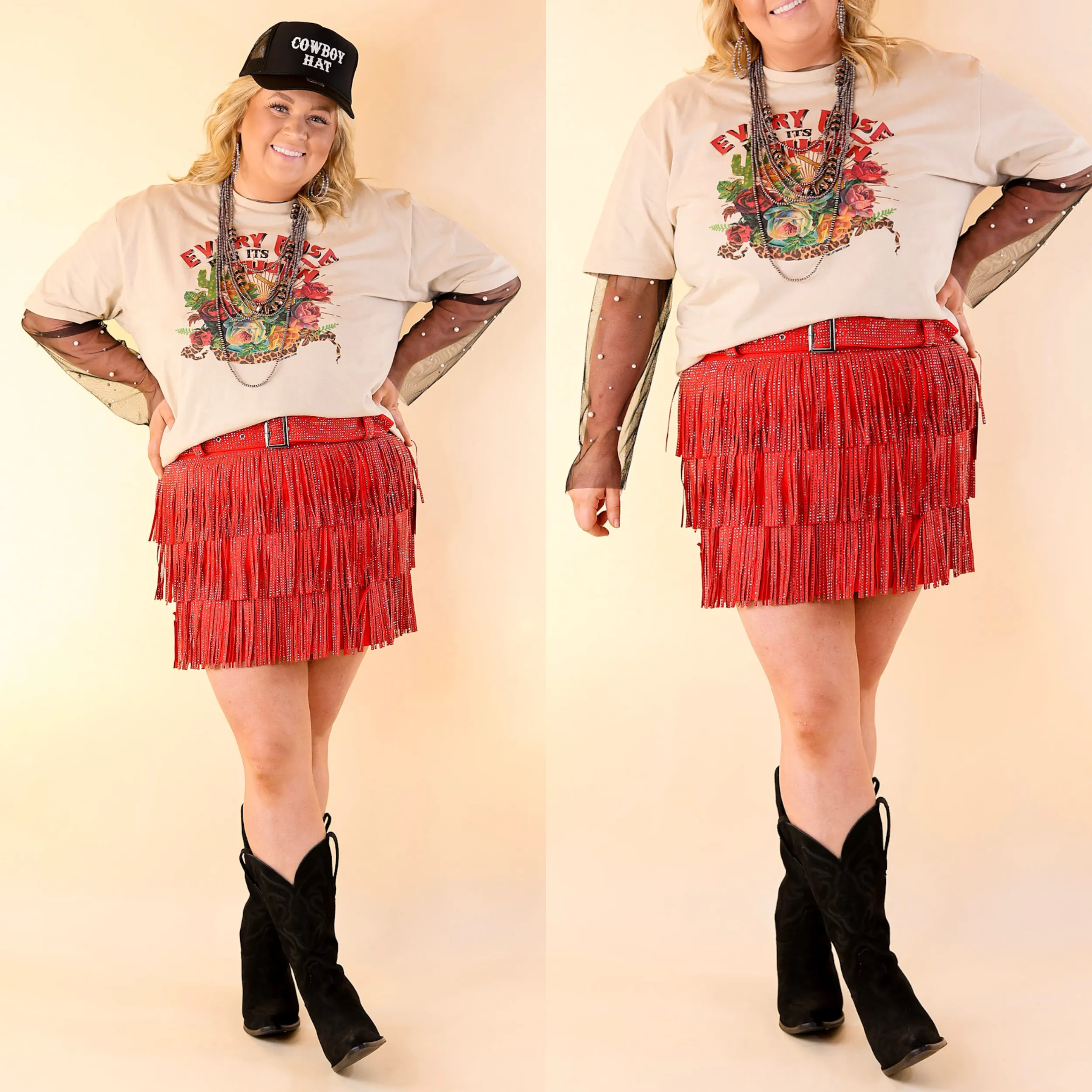 Cowboy Killer Crystal Fringe Mini Skort in Red