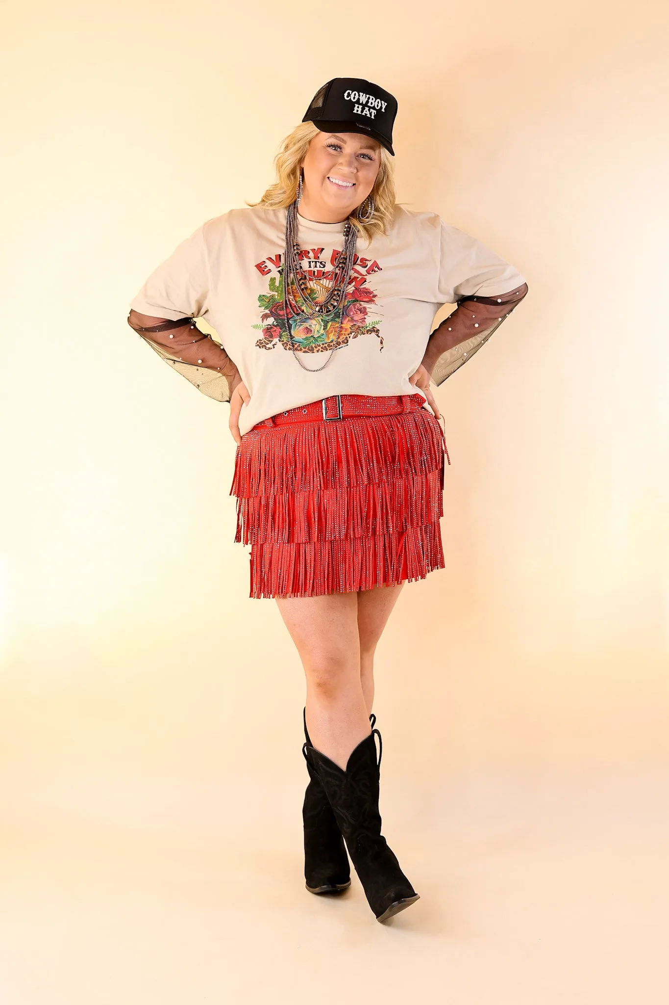 Cowboy Killer Crystal Fringe Mini Skort in Red