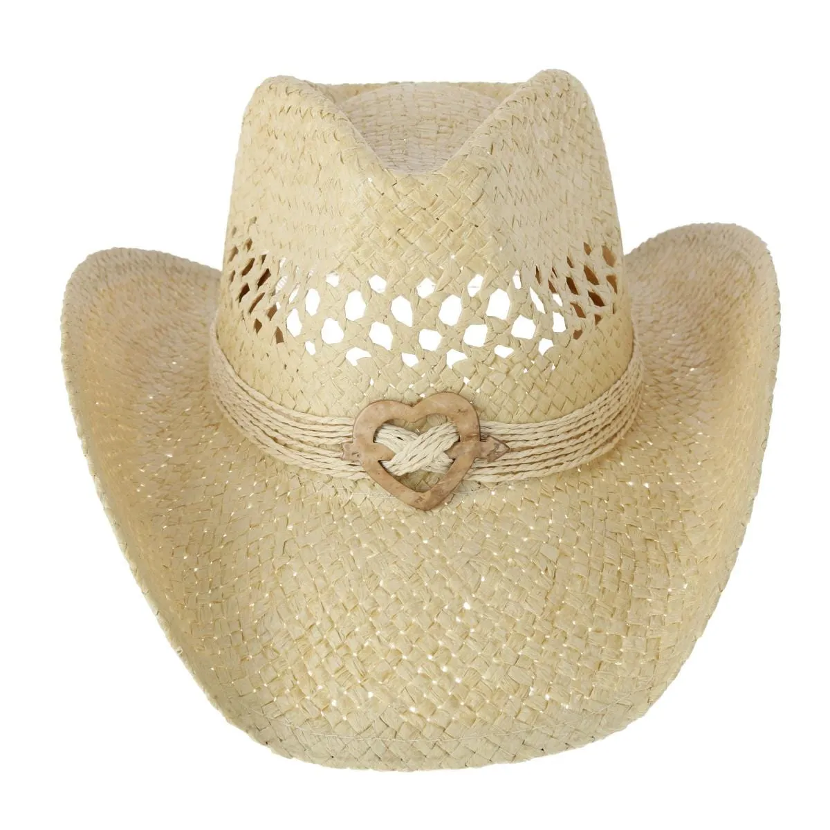 CTM Women's Western Straw Cowboy Hat with Heart Concho