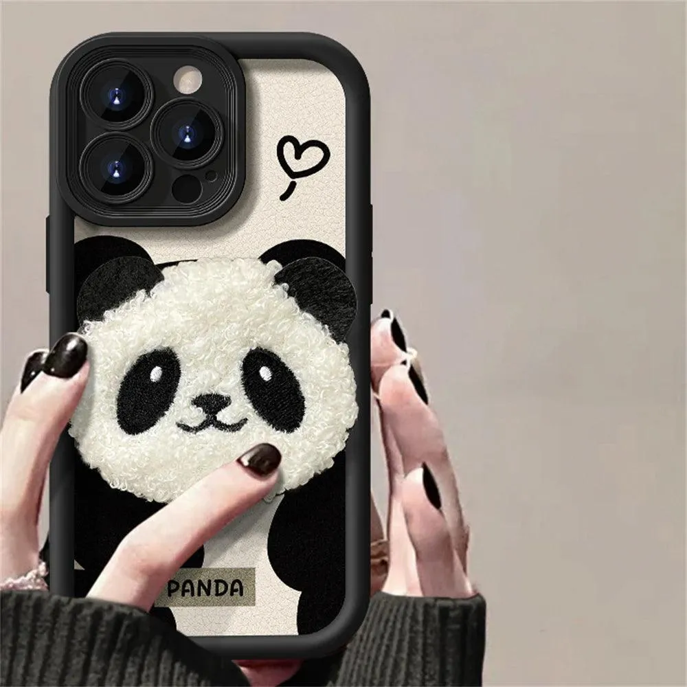 Cute 3D Plush Panda Doll Cartoon Phone Case for iPhone 15 Pro Max, 14, 13, 12 Pro, 11, and 15 Plus