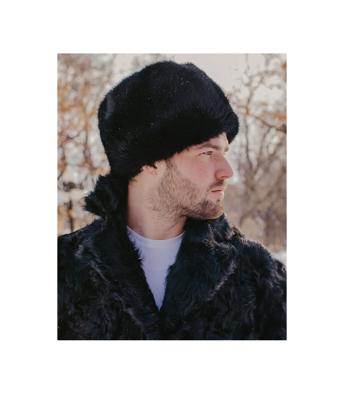 Daria Rabbit Fur Cossack Hat in Black: FurHatWorld.com