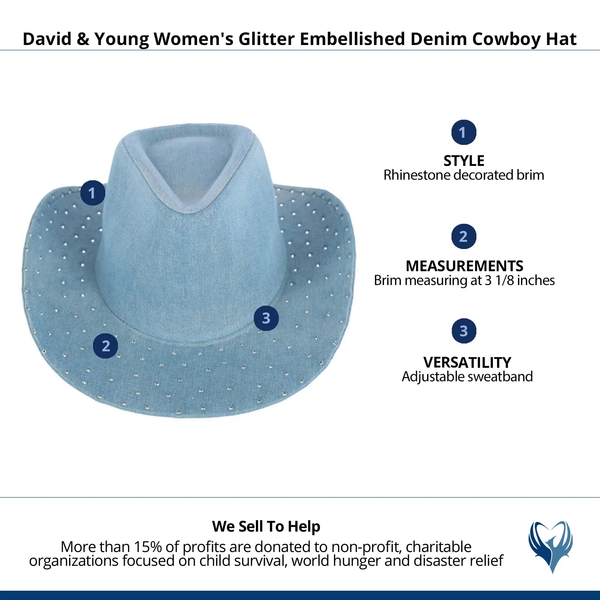 David & Young Women's Glitter Embellished Denim Cowboy Hat