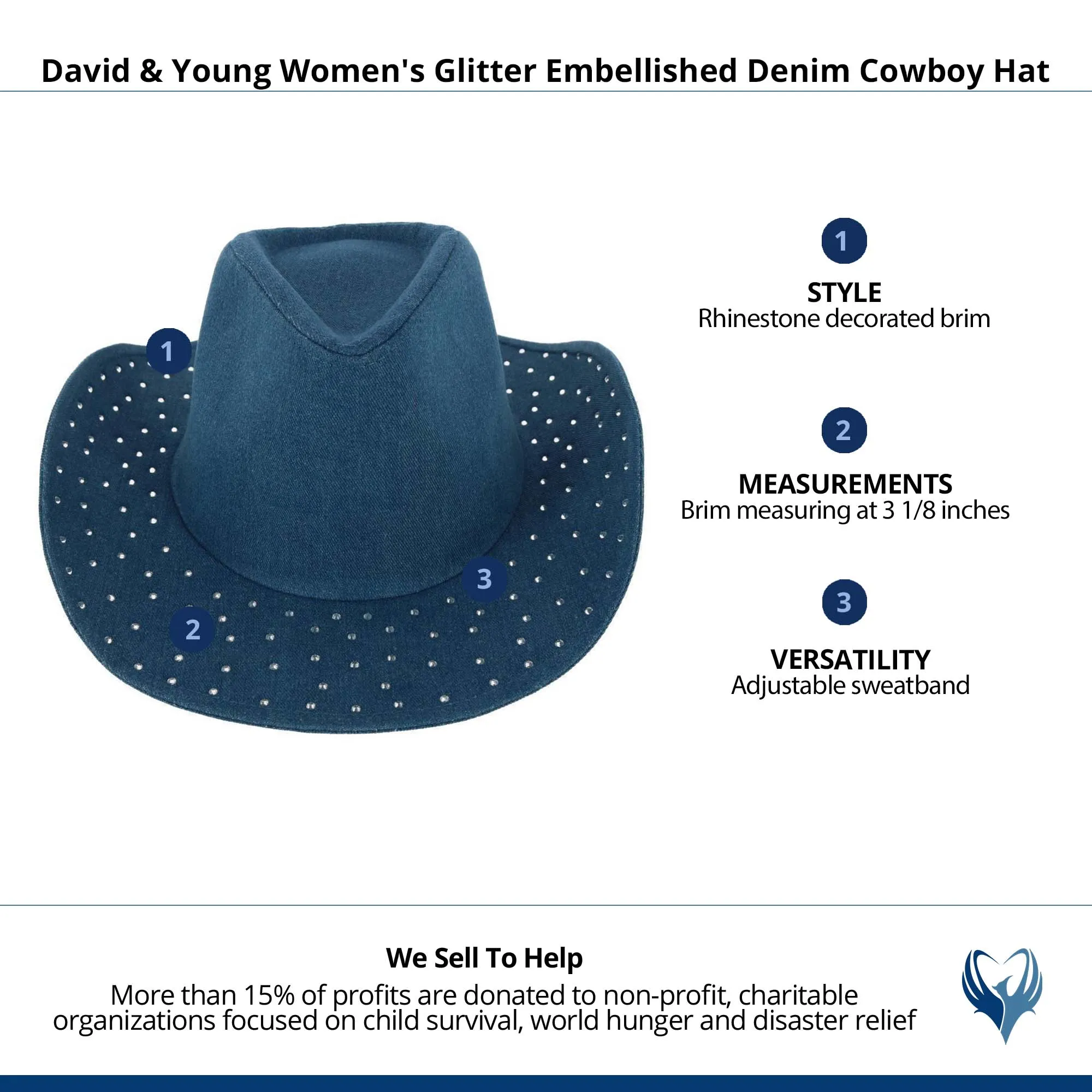 David & Young Women's Glitter Embellished Denim Cowboy Hat