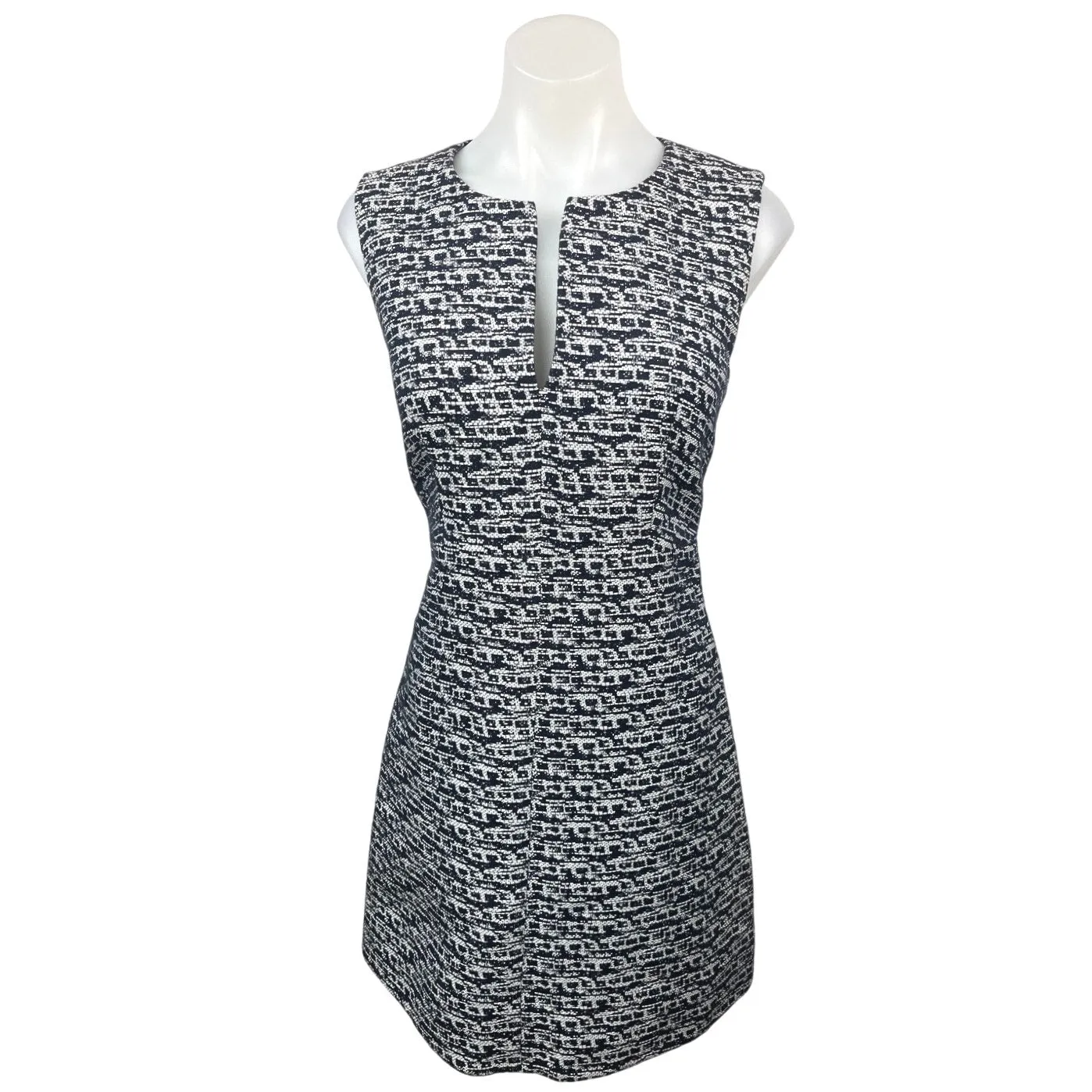 Diane Von Furstenberg Yvette Black White Tweed Sleeveless Mini Sheath Dress Sz 6