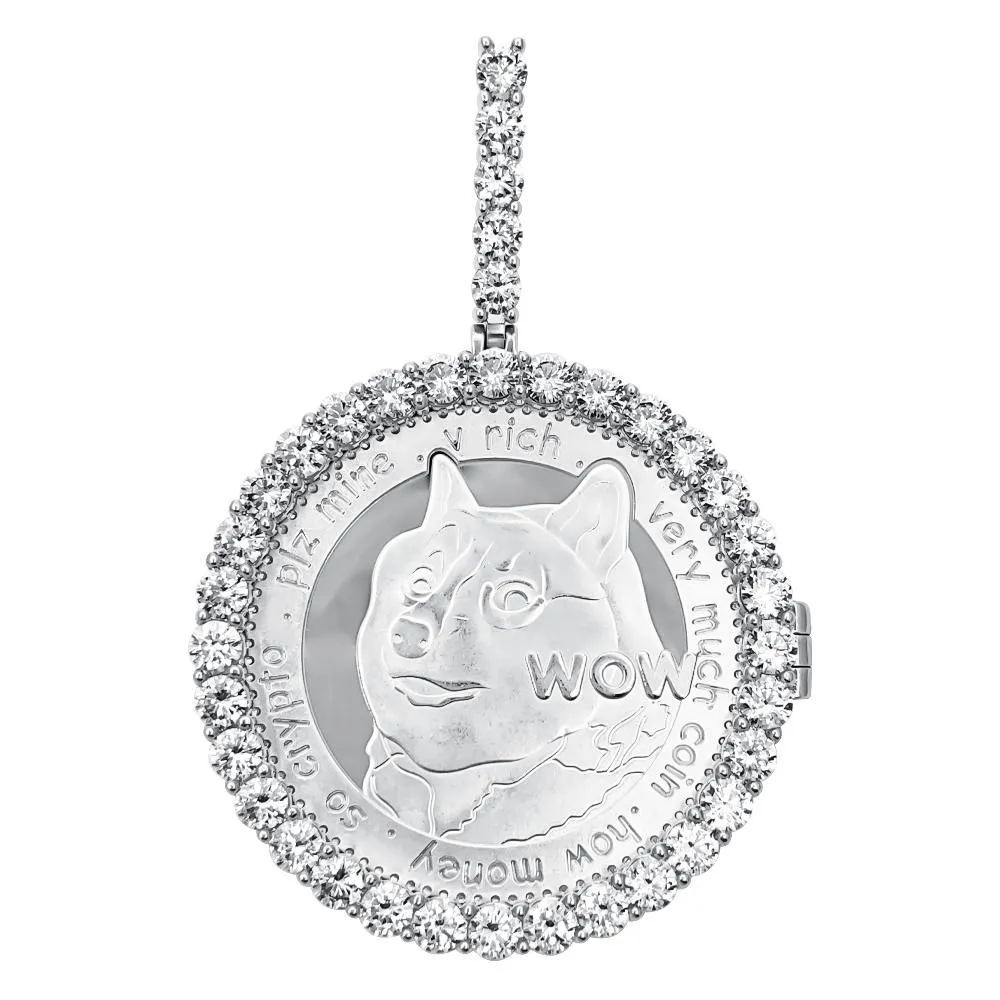 Dogecoin Coin Iced Out Frame Pendant V1