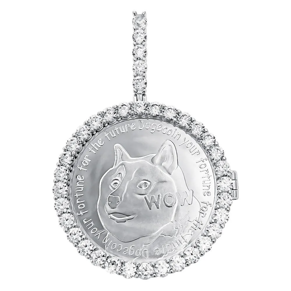 Dogecoin Coin Iced Out Frame Pendant V7