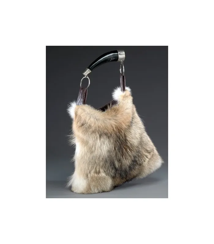 Dominique Coyote Fur Purse with Horn Handle : FurHatWorld.com