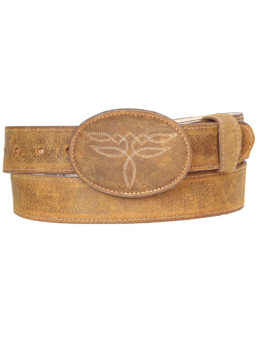 El General Suede Leather Cowboy Belt for Men with Oval Buckle, 1 1/2