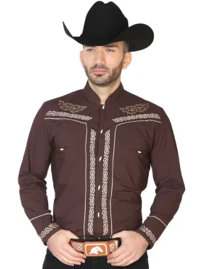 El Señor de los Cielos Charro Embroidered Long Sleeve Cafe Cowboy Shirt for Men 'The Lord of the Skies' - ID: 42876